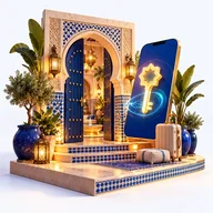 Porte de riad et smartphone affichant une clé numérique