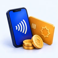 Paiement sans contact par smartphone devant un étal de souk