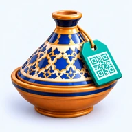 Tajine en céramique peinte avec une étiquette QR code